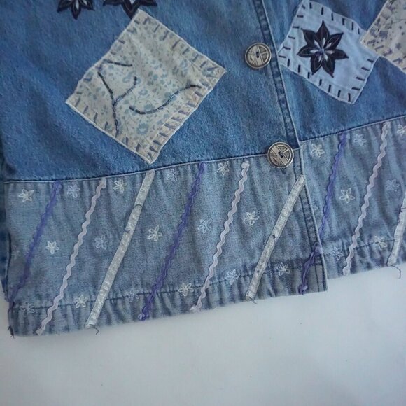 Vintage Keren Hart Blue Patchwork Button Up Lightweight Denim Jacket Xl - Picture 7 of 13